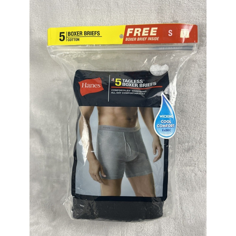 HANES Men 5 Tagless Boxer Briefs Wicking Cool Comfort Flex Gray & Black Small